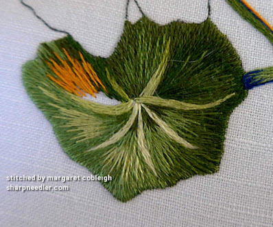 Needlepainted nasturtium leaf with highlight added. (Catherine Laurencon Capucines (Inspirations))