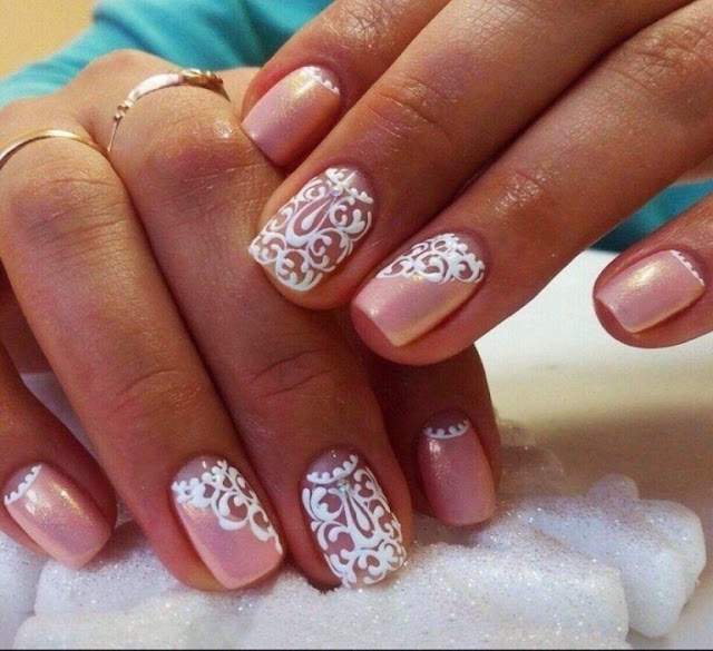 Light Pink Lace Bridal Nails