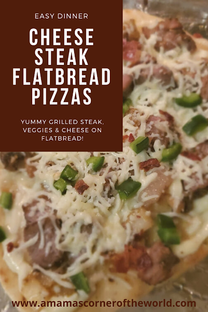 Pinnable Image for a Cheese Steak Flatbread Pizza Recipe Idea