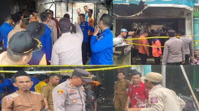 Kapolsek Mesuji Timur Bersama Kades Tanjung Menang Dan Damkar Gotong Royong Padamkan Api Akibat Konsleting Listrik