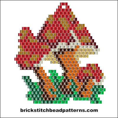 Free brick stitch seed bead earring pattern labeled color chart