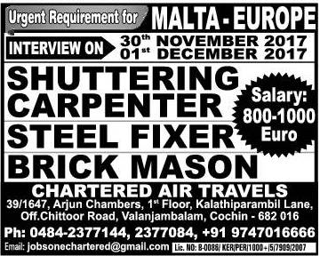 Urgent JOb recruitment for Malta Europe