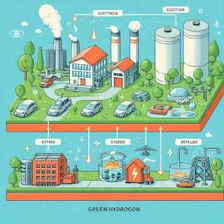 Green hydrogen production and usage in steel manufacturing.