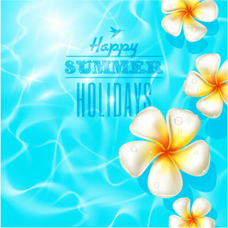 光に反射する波間の花ビラ Beautiful summer holiday vector background イラスト素材