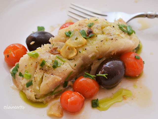 Bacalhau com Tomatinhos e Azeitonas