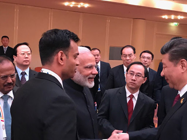 At d BRICS leaders' informal gathering @ Hamburg hosted by China, PM @narendramodi and President Xi 