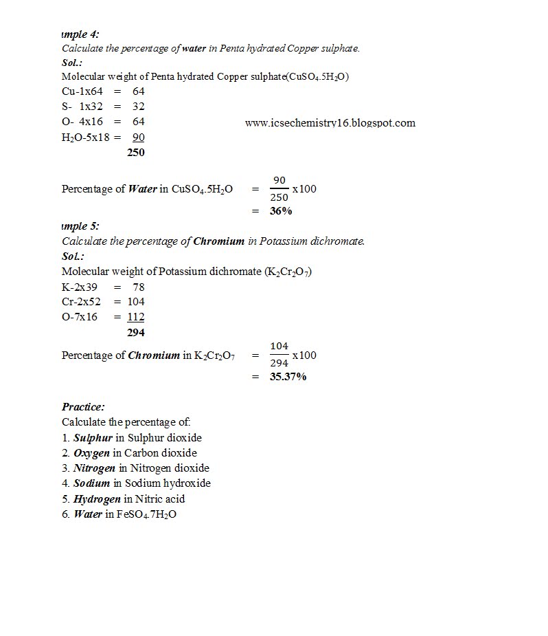 Percentage composition ICSE CHEMISTRY