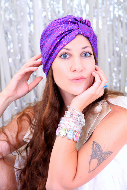 Sequin Turban in Purple by Mademoiselle Mermaid