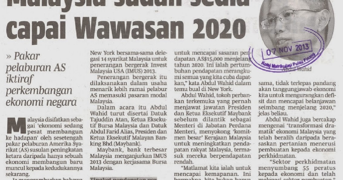 KERATAN AKHBAR KMPP: Malaysia sudah sedia capai Wawasan 