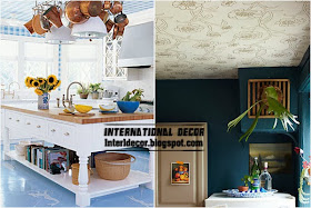 patterned wallpaper on the ceiling, kitchen ceiling ideas