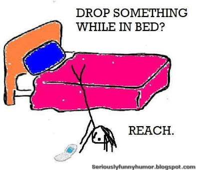 Dropped something while in bed? Trying to reach it - funny photo!