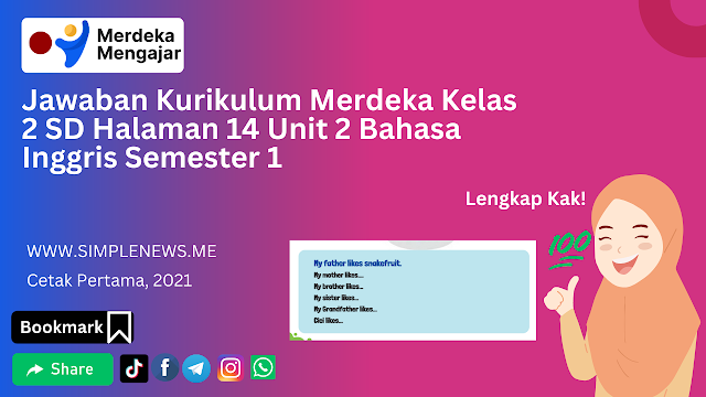 Jawaban Kurikulum Merdeka Kelas 2 SD Halaman 14 Unit 2 Bahasa Inggris Semester 1 www.simplenews.me