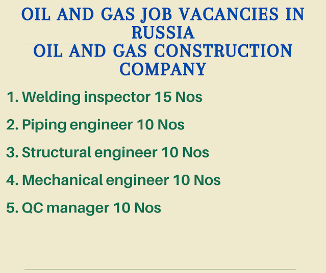 Oil and Gas job vacancies in Russia - Oil and Gas construction company
