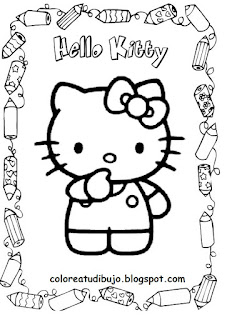 Hello Kitty pensando para colorear