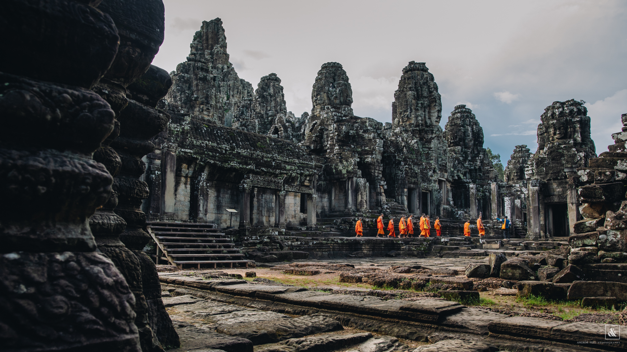 Bayon temple and monks
