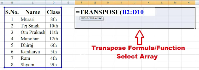 Transpose Formula Select Array