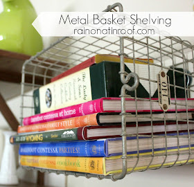 DIY Metal Basket Shelving {rainonatinroof.com} #metal #basket #organize #shelf #DIY