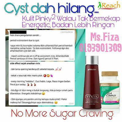 Testimoni Cyst mengecut selepas pengambilan vivix shaklee