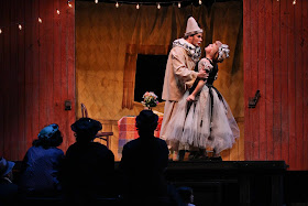 IN PERFORMANCE: Tenor JEFF GWALTNEY as Canio (left) and soprano ELIZABETH CABALLERO as Nedda (right) in Opera Carolina's production of Ruggero Leoncavallo's PAGLIACCI, April 2016 [Photo by jonsilla.com, © by Opera Carolina]