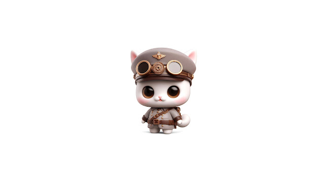 3D Cute Cat With Steampunk Style 4K Wallpaper