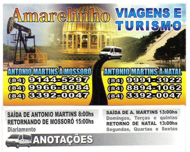 Amarelinho Viagens e Turismo. Em Antonio Martins - RN