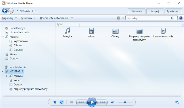 QNAP TS-251+ widoczny w Windows Media Player