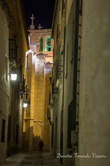 Vista nocturna de la torre de la Concatedral de Santa María