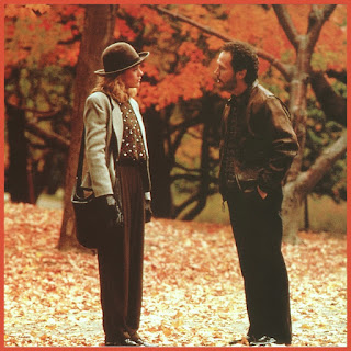 When Harry met Sally starring Meg Ryan and Billy Crystal in central park surrounded by autumn leaves and fall colours. Classic Autumn winter movie for cosy nights in.
