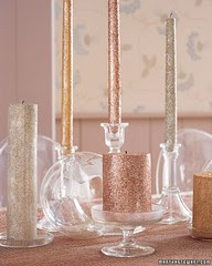 glass candleholders glitter candles Christmas table