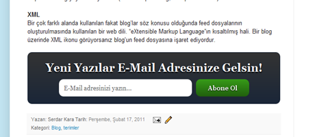 Yazı Sonuna E-Posta Abonelik Kutusu Ekleme