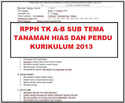 RPPH TK A-B Sub Tema Tanaman Hias dan Perdu Kurikulum 2013