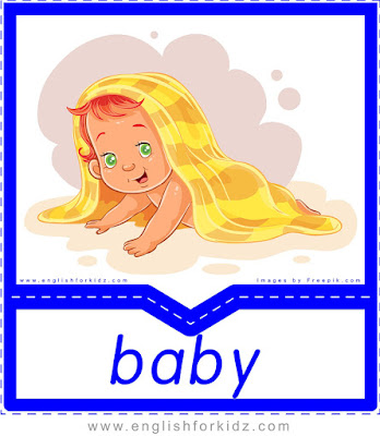 English flashcard, people vocabulary, baby