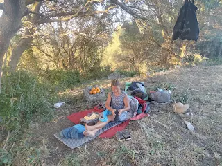 Murielle's and my sleeping stuff under a tree