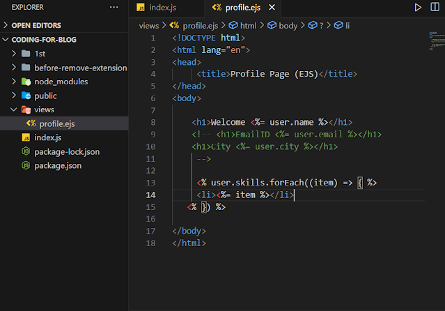 Loop in ejs embedded javascript template