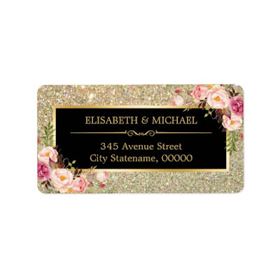  Classy Pink Floral Gold Glitter Sparkling Label