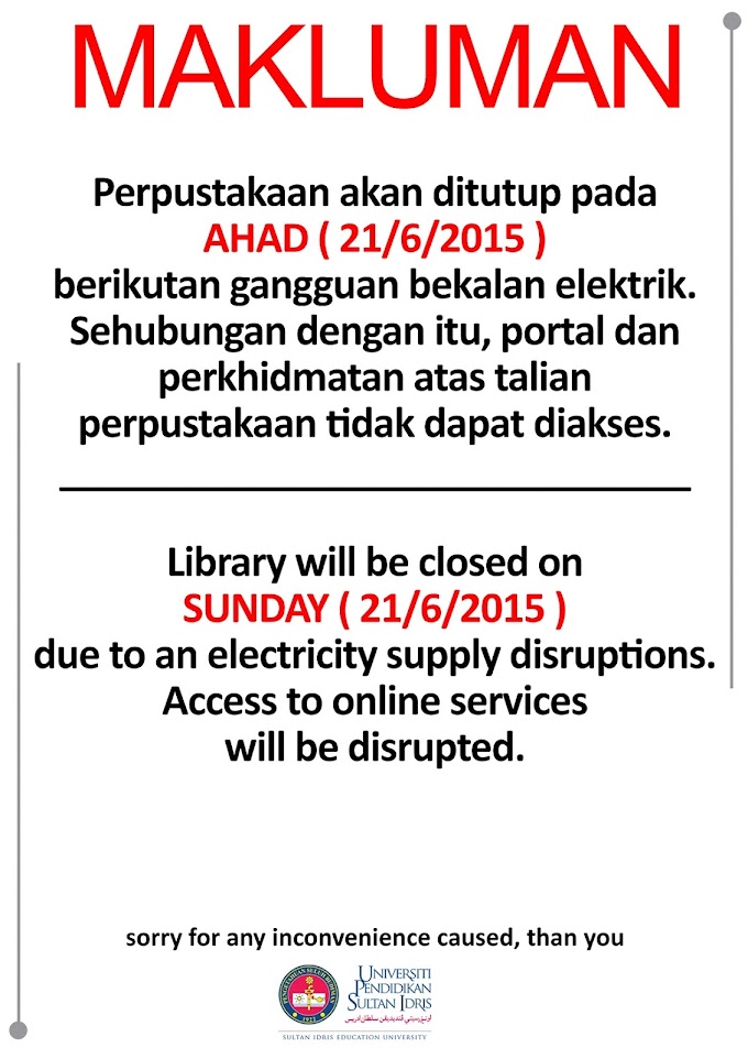 berita@pustaka : Makluman Penutupan Operasi Perpustakaan