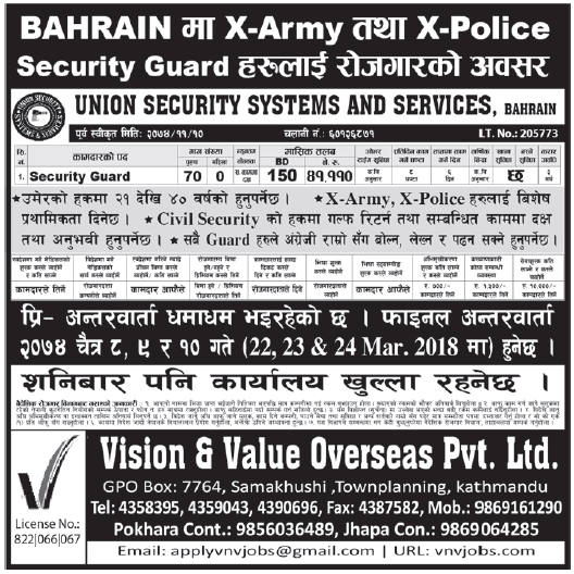 Jobs in Bahrain for Nepali, Salary Rs 41,110