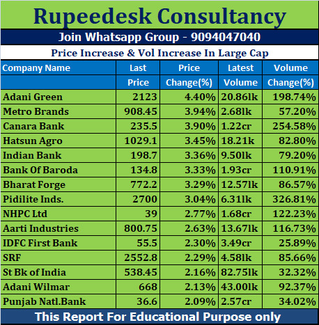 Price Increase & Vol Increase In Large Cap