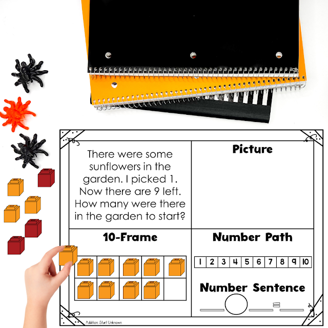 Fall themed word problems for K-1st grade math