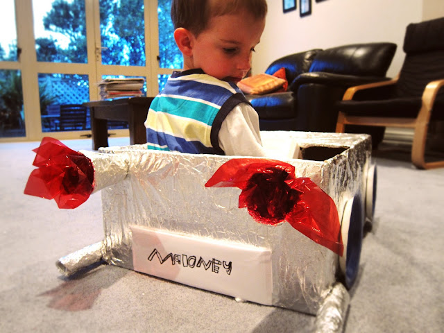 cardboard box car using tinfoil