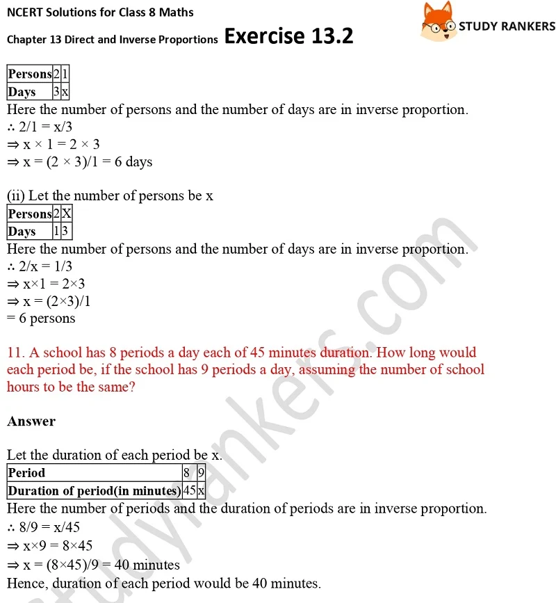 NCERT Solutions for Class 8 Maths Ch 13 Direct and Inverse Proportions Exercise 13.2 5