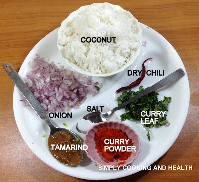 Ingredients for coconut sambol