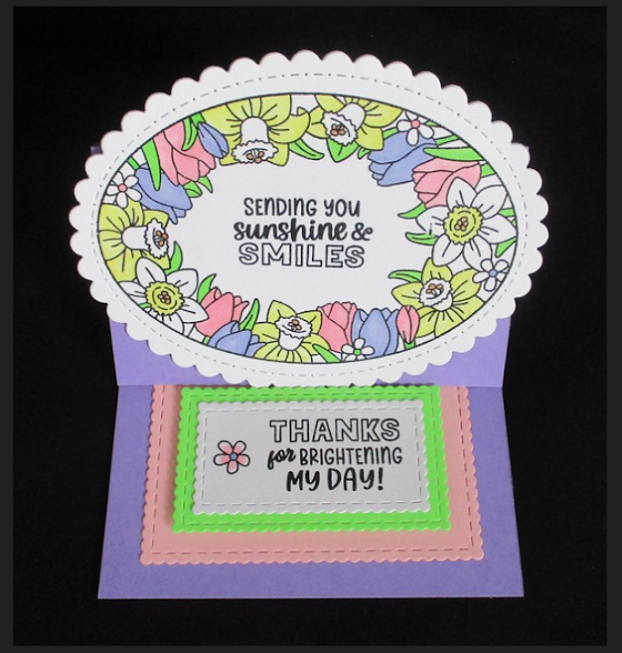 Sending you sunshine & smiles by Becca features Spring Blooms Oval by Newton's Nook Designs; #inkypaws, #newtonsnook, #floralcards, #springcards, #cardmaking