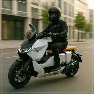 BMW CE 04가 도심을 주행 중인 장면
