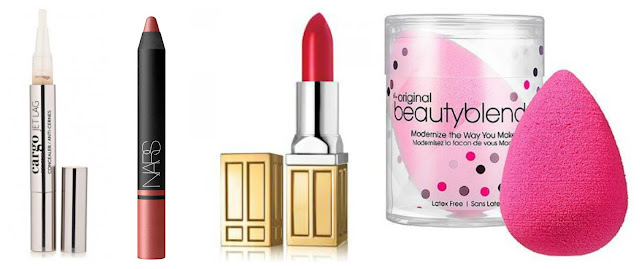 Cargo Concealer, Nars Lip Pencil, Elizabeth Arden Lipstick, Beauty Blender Sponge