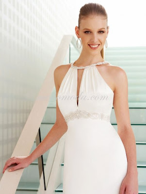 Elastic+Empire+Halter+Chapel+Train+Satin+Wedding+Dress