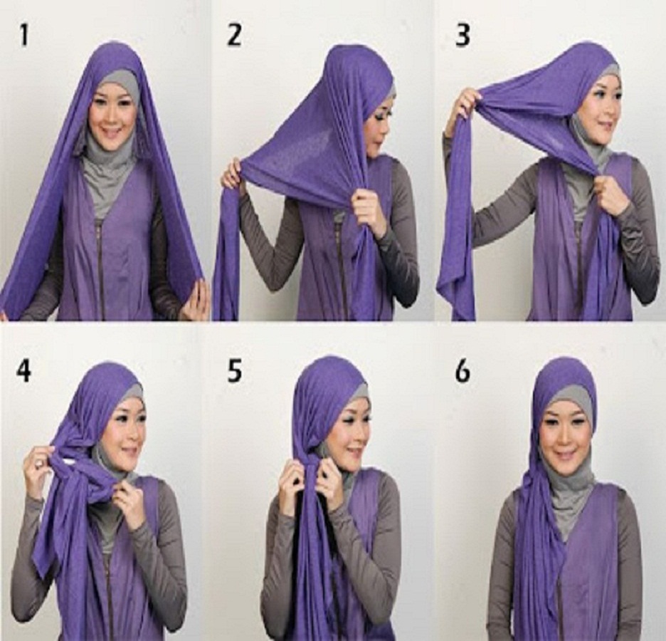 Tutorial dan gambar cara memakai jilbab hijab modern gaul pashmina pasmina kaos