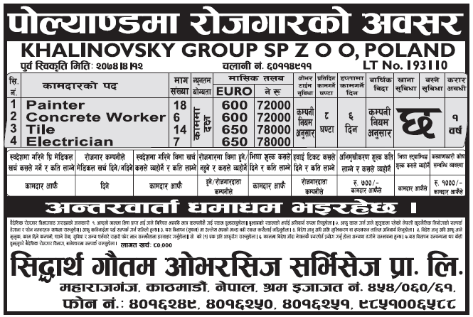 Jobs in Poland for Nepali, Salary Rs 78,000