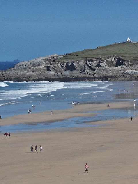 Fistral Beach, Newquay, Cornwall showing the Huers Hut