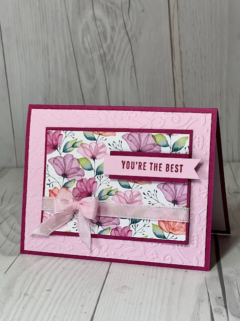 Floral greeting card using the Stampin' Up! Translucent Florals Stamps and the Delightful Floral Designer Series Paper